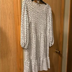 Sandra Darren White Long Sleeve Polka Dot Midi Dress